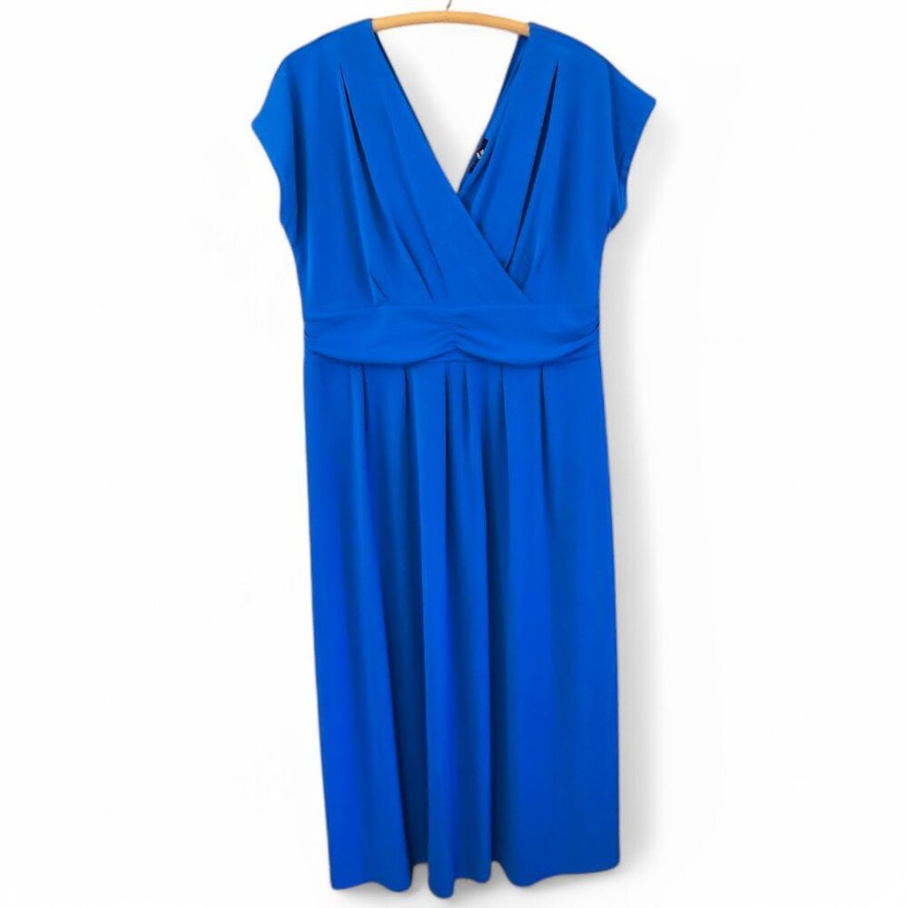 NWT Iman 1XL Blue V-Neck Surplice Wrap Pleated Empire Waist Maxi Dress - Picture 3 of 8